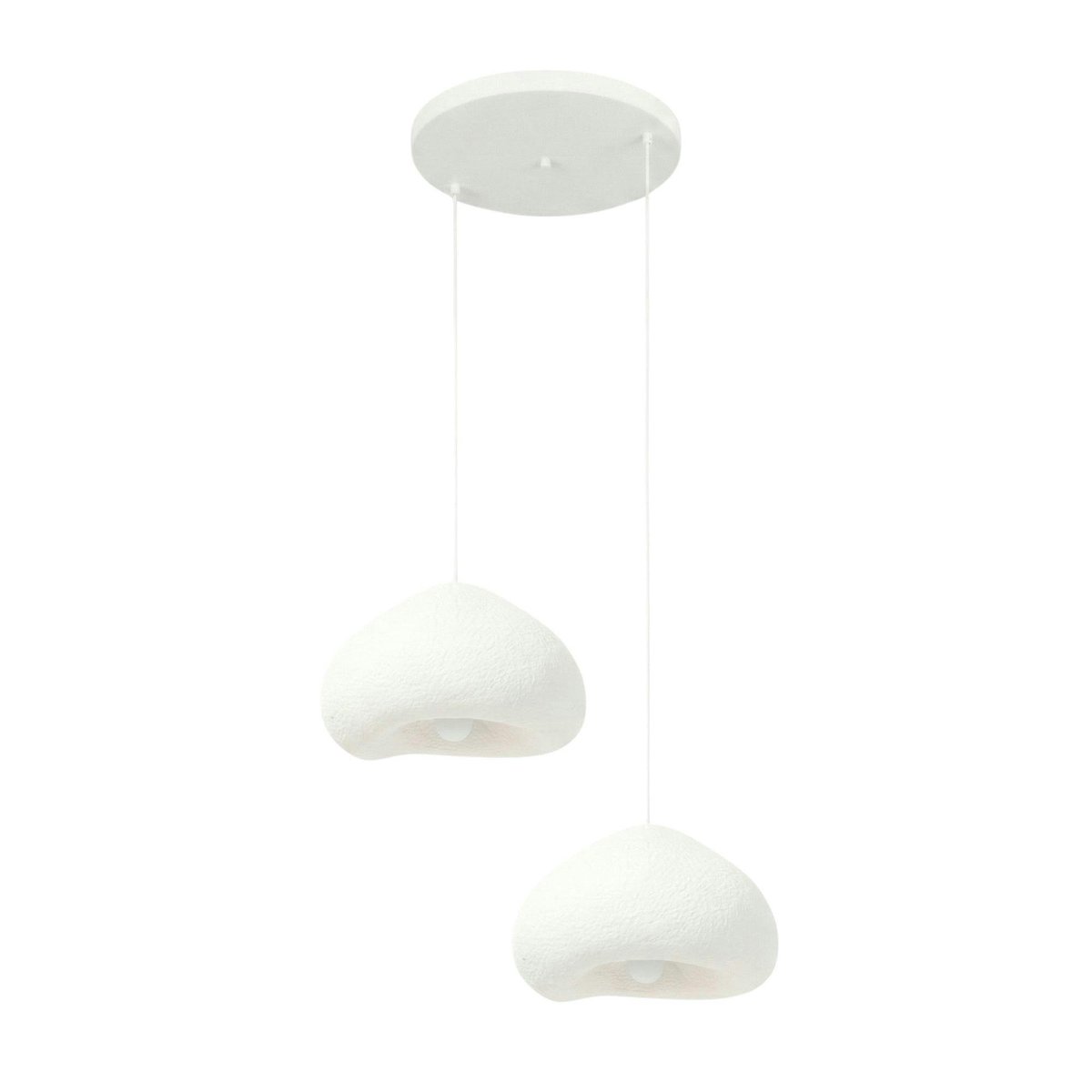 Suspension salon blanche design organique 2 abat-jour NOXIS blanc, PIER IMPORT