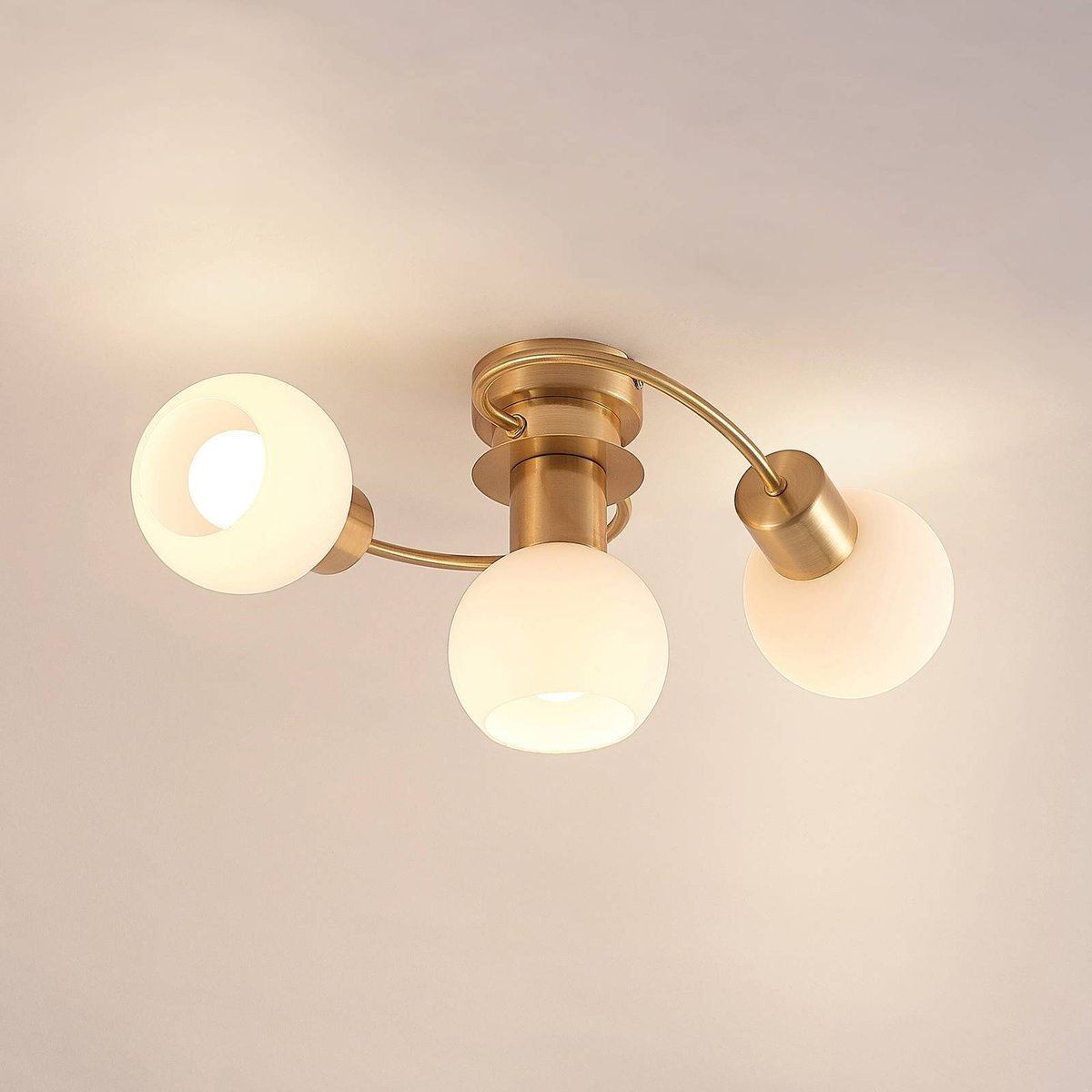 Plafonnier en verre moderne, Ciala laiton, blanc, LINDBY