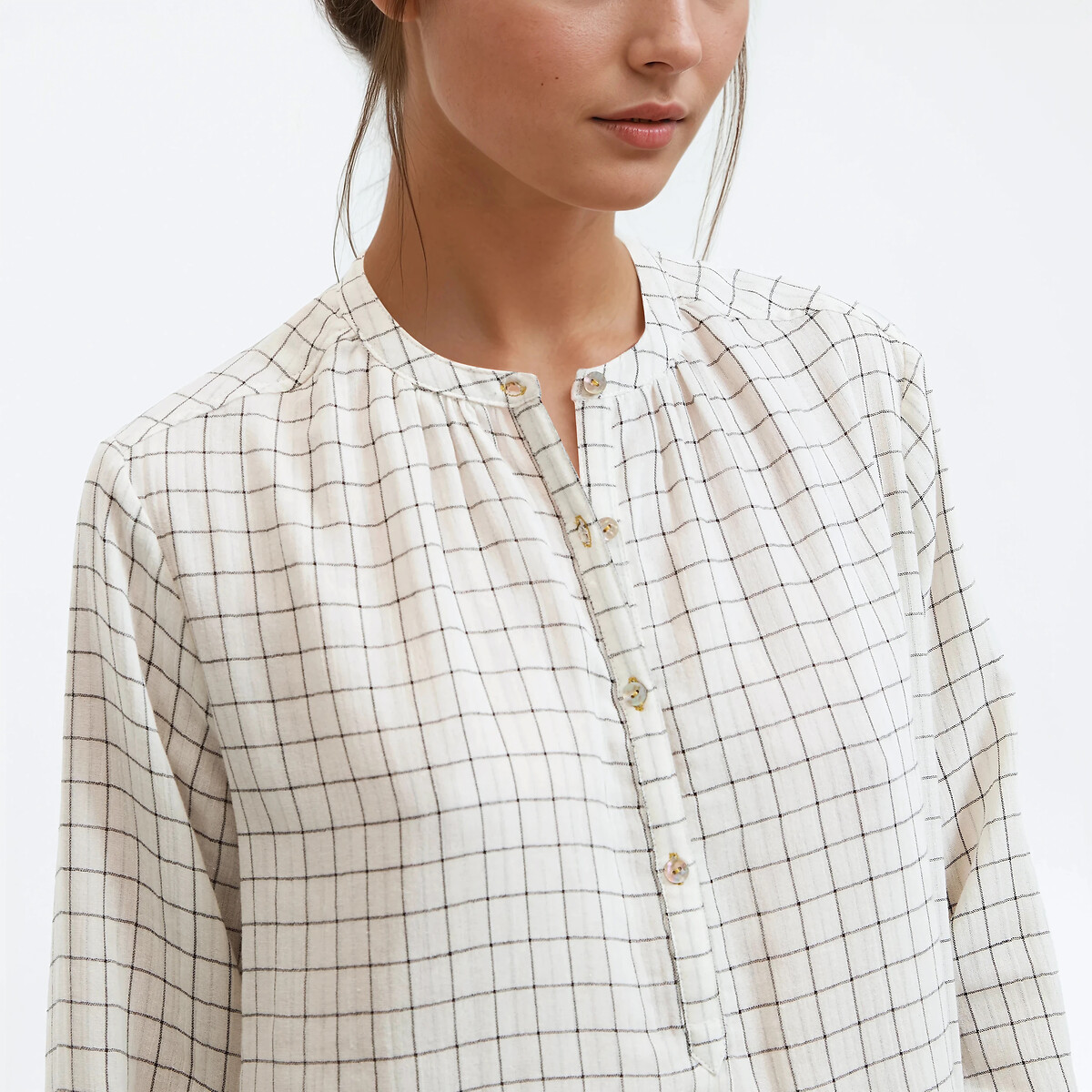 Chemise de nuit, en double gaze de coton, Signature MARGOT carreaux, LA REDOUTE COLLECTIONS
