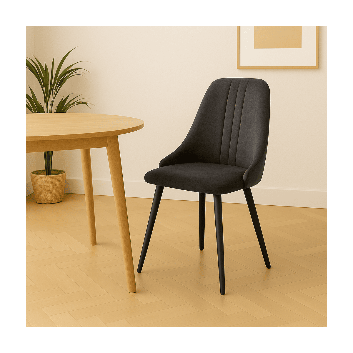 Lot de 4 chaises en tissu avec pieds en métal noir L50 cm MANI gris foncé, CALICOSY
