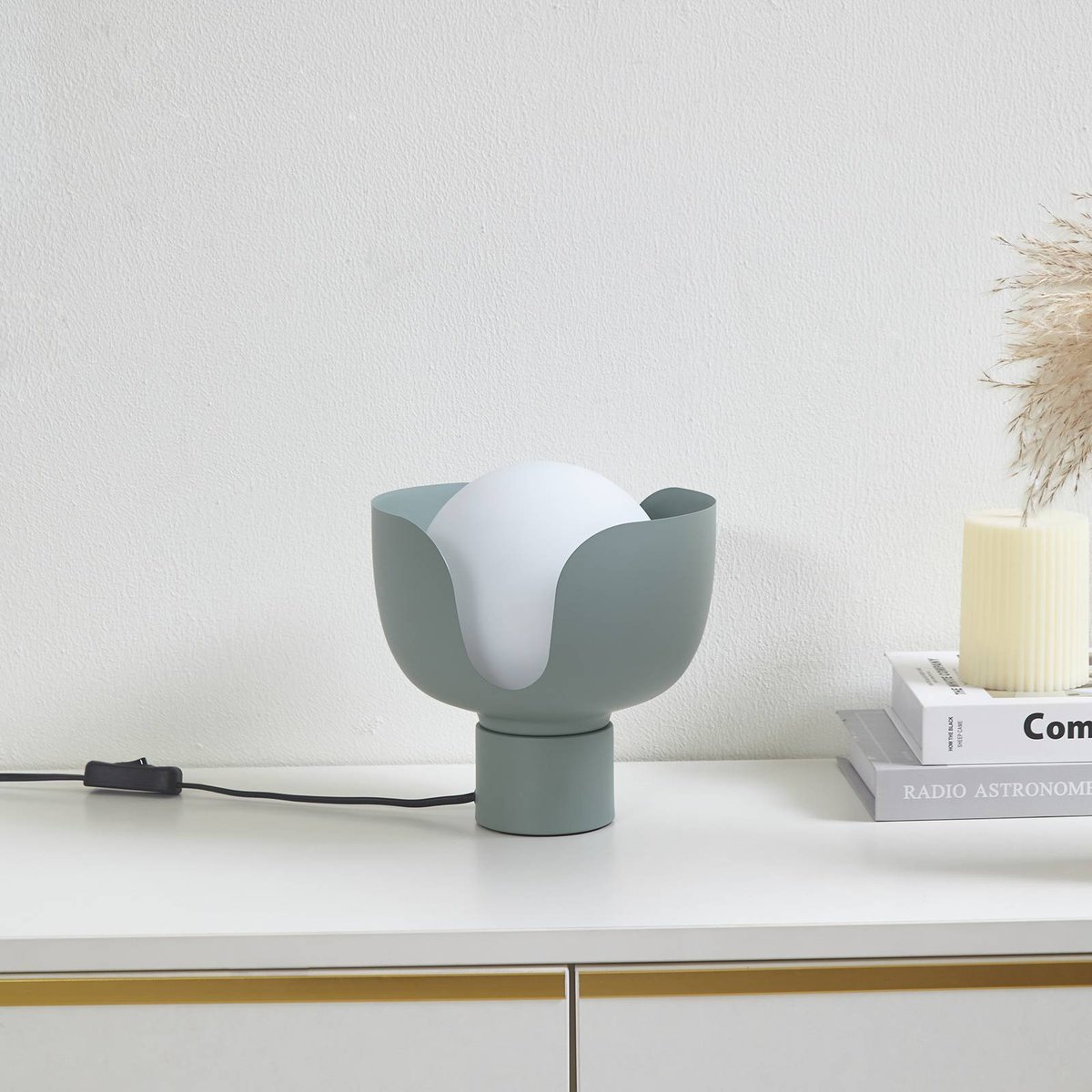 Lampe à poser en métal moderne, Fiora vert, blanc, LINDBY
