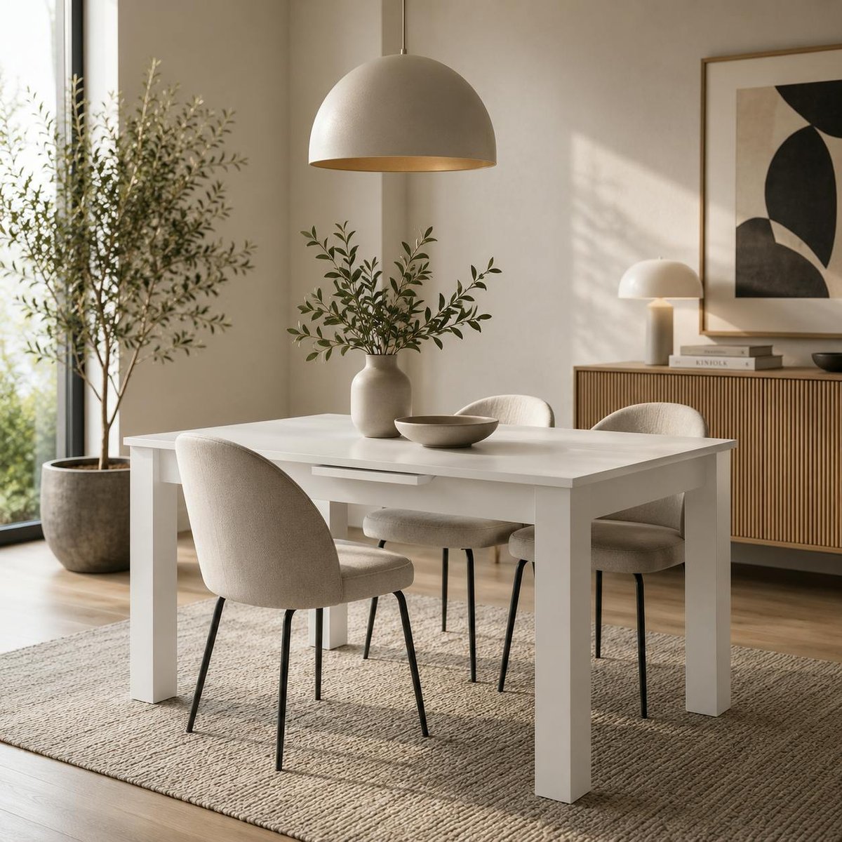 Table à manger extensible loft, 6 / 8 places ALVA blanc, PIER IMPORT