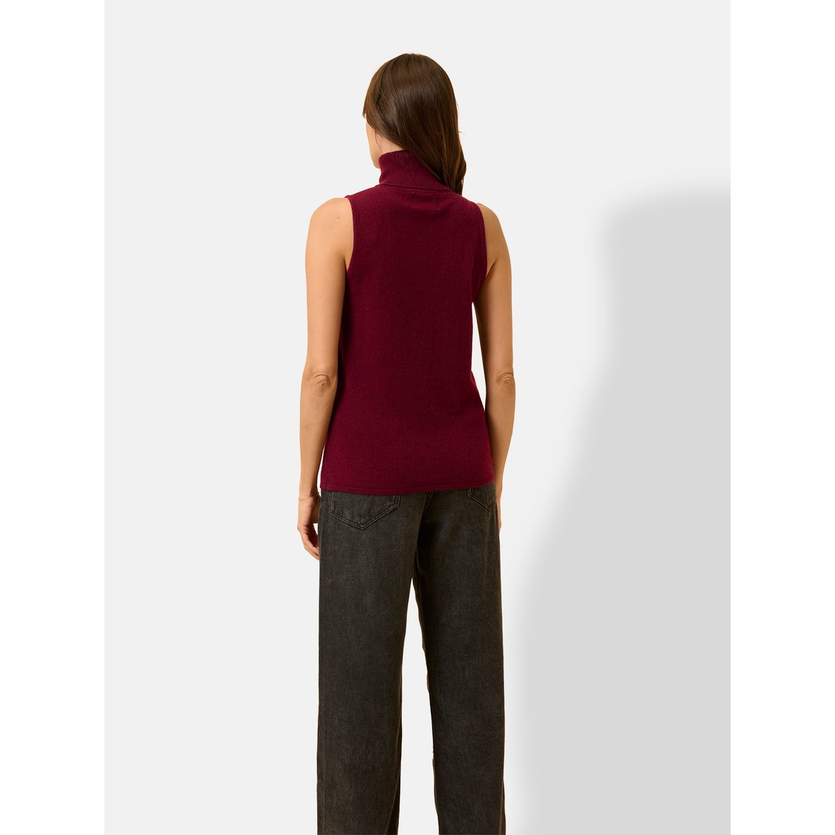 Pull Col Roulé Sans Manches Bordeaux Violet bordeaux, JUST CASHMERE
