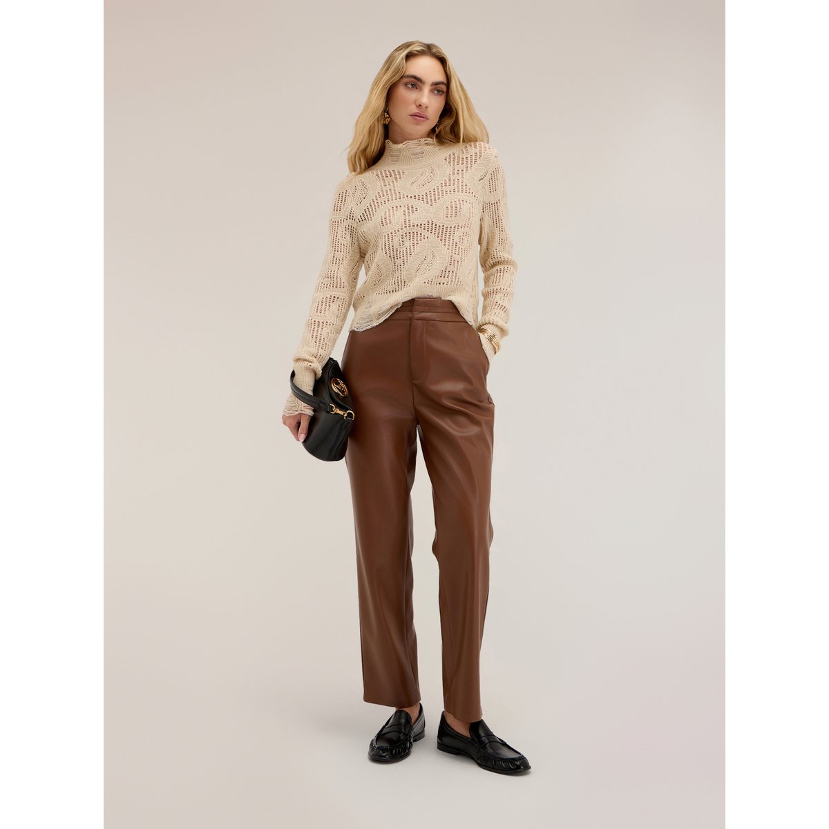 Col roulé effet dentelle beige, MOTIVI