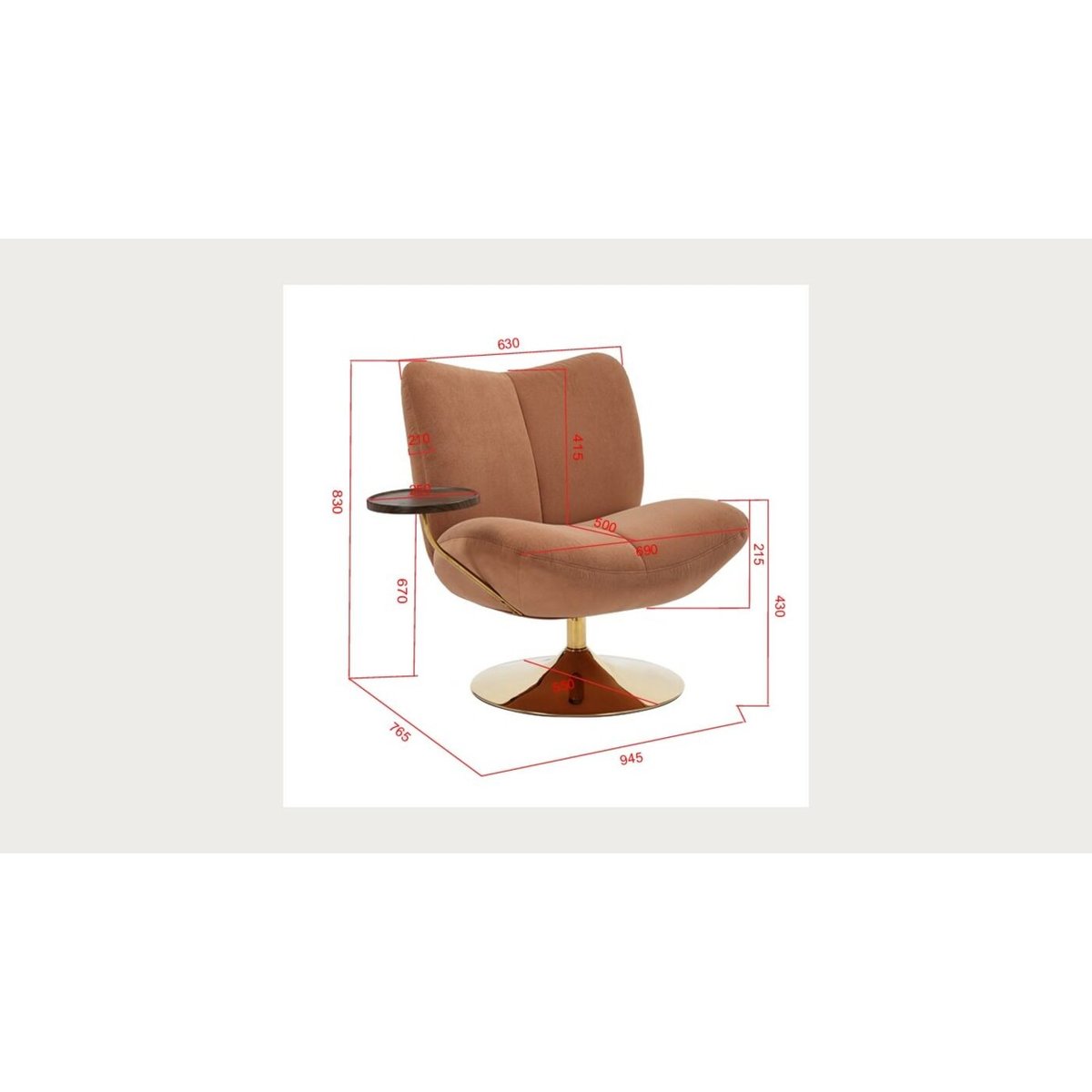 Fauteuil pivotant avec tablette, PIGALLE marron, KARE DESIGN