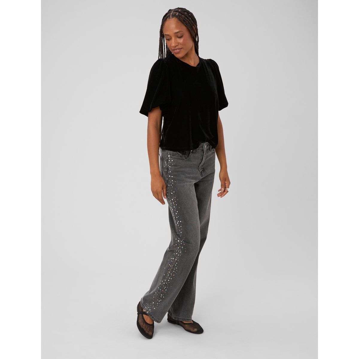 Jean droit strass gris foncé, BZB