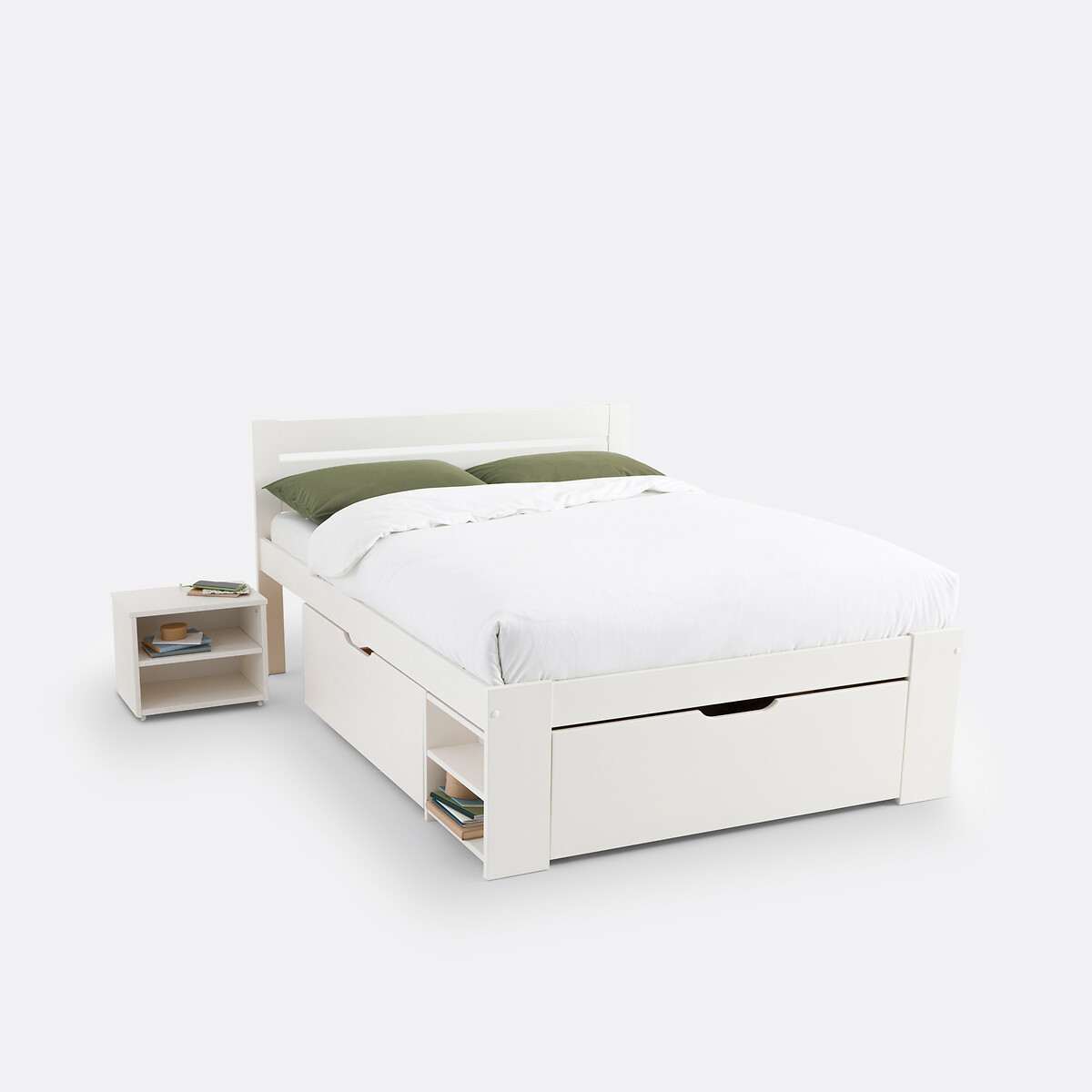 Bed met lattenbodem, lades en nachtkastjes, Konni wit, LA REDOUTE INTERIEURS