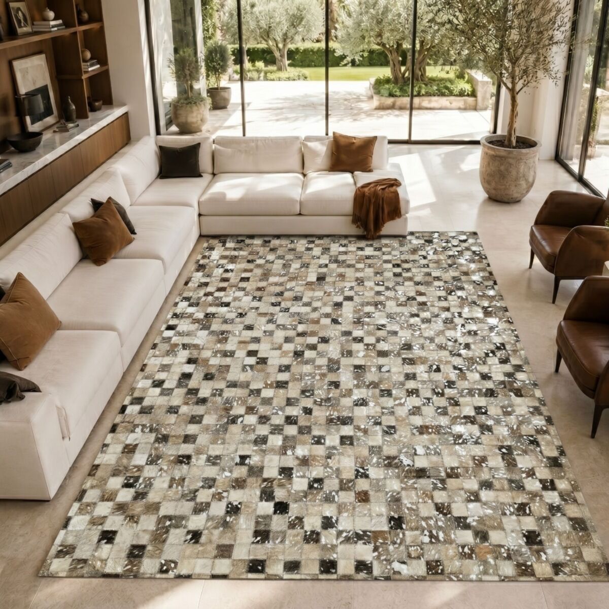 Tapis de salon en cuir recyclé CUIR EXTRA SILVER gris, THE DECO FACTORY