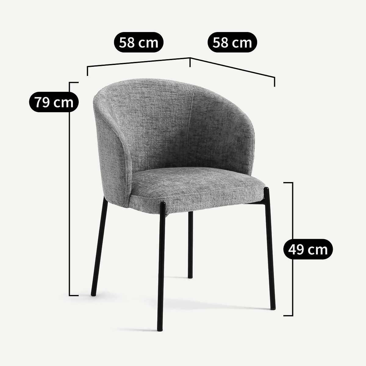 Fauteuil de table velours chenille, Kinna vison, AM.PM
