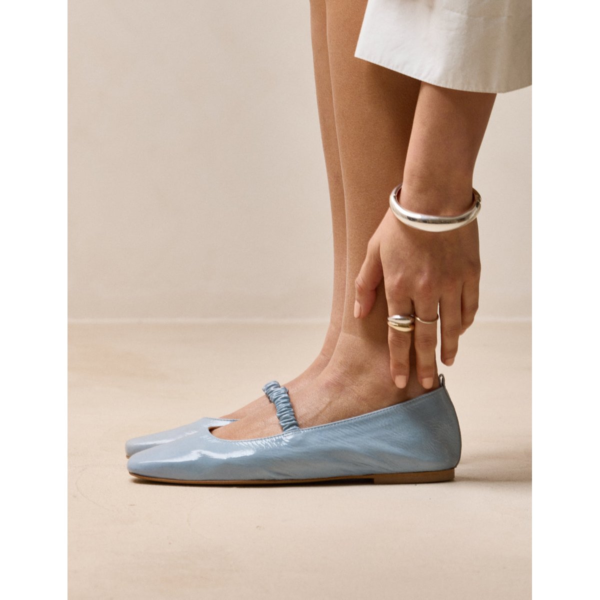 Ballerines SERRA cuir plissé verni bleu glacé, ODAJE