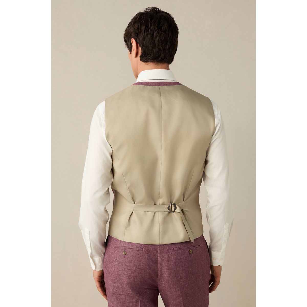 Gilet de costume en lin texturé rose, NEXT