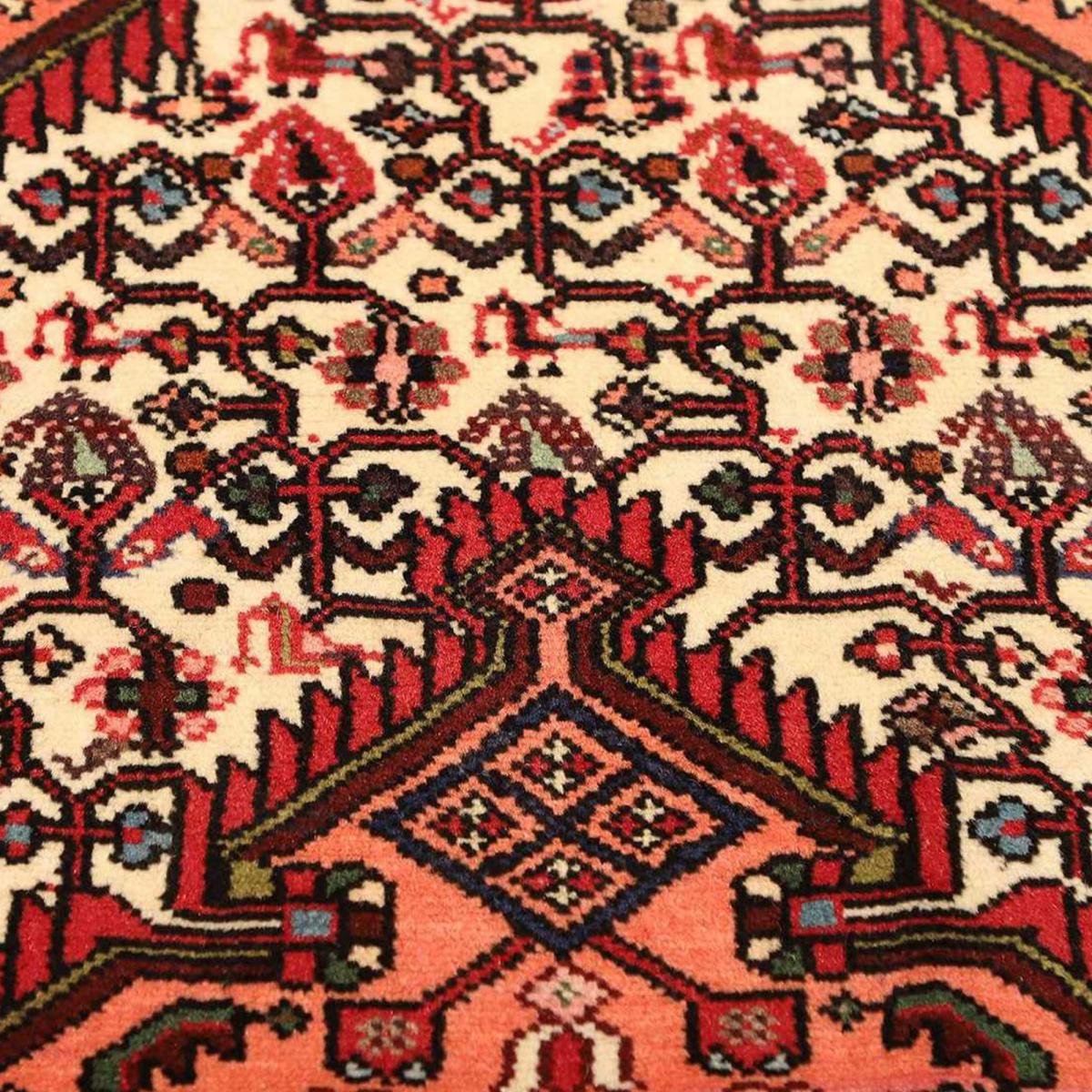 Tapis d'orient, motif oriental artisanal, noué main, HAMADAN 30 crème, rose, rouge, UN AMOUR DE TAPIS