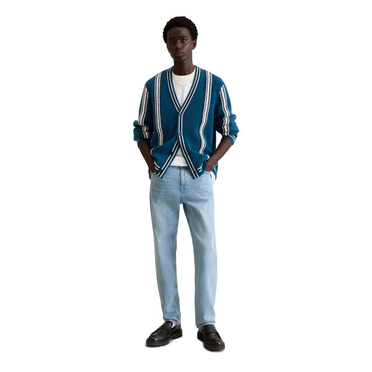 Veste en tricot regular en doux mélange de laine vierge bleu foncé, MARC O’POLO DENIM