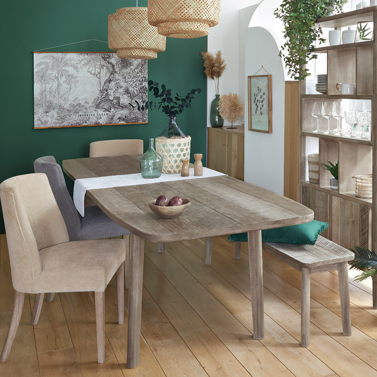 Table à manger extensible en bois d'acacia BANILA beige, ATMOSPHERA