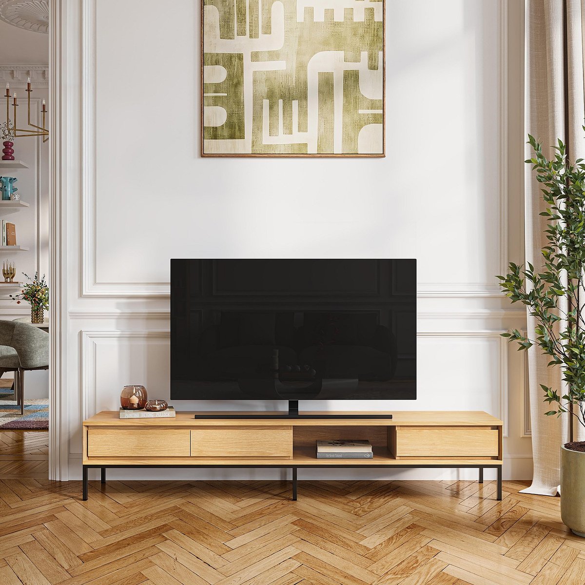Banc TV FLAVIE naturel clair, HABITAT