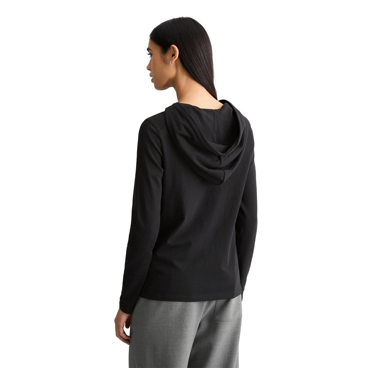 Longsleeve à capuche relaxed en single jersey doux noir, MARC O’POLO DENIM