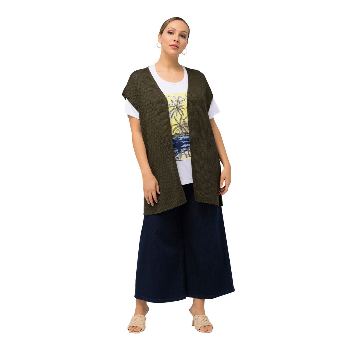 Gilet en maille oversized sans manches forêt verte, ULLA POPKEN