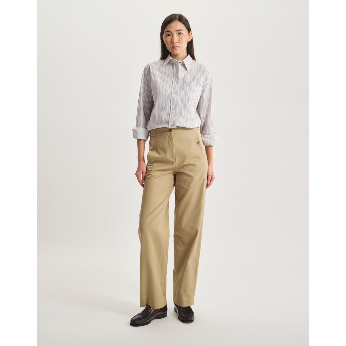 Pantalon à pinces Piotr en coton bio beige, INES DE LA FRESSANGE PARIS