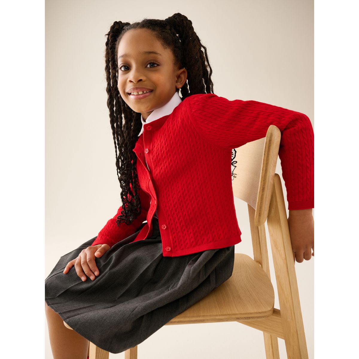 Cardigan d’école en maille torsadée de coton rouge, NEXT