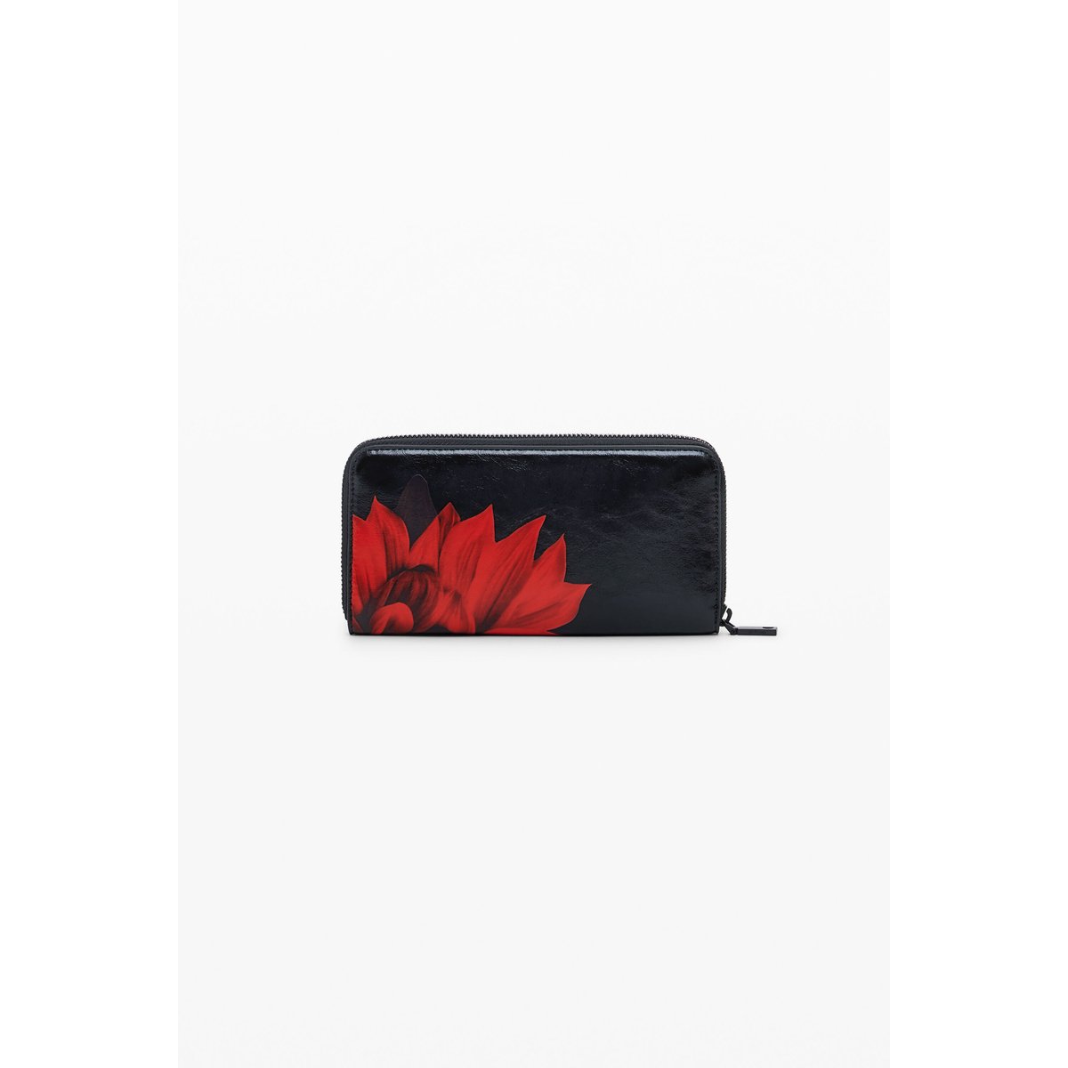 Grand porte-monnaie effet cuir fleur noir, DESIGUAL