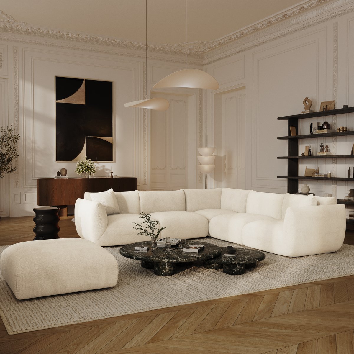 Pouf en velours chenillé NOOMA crème, SIA HOME