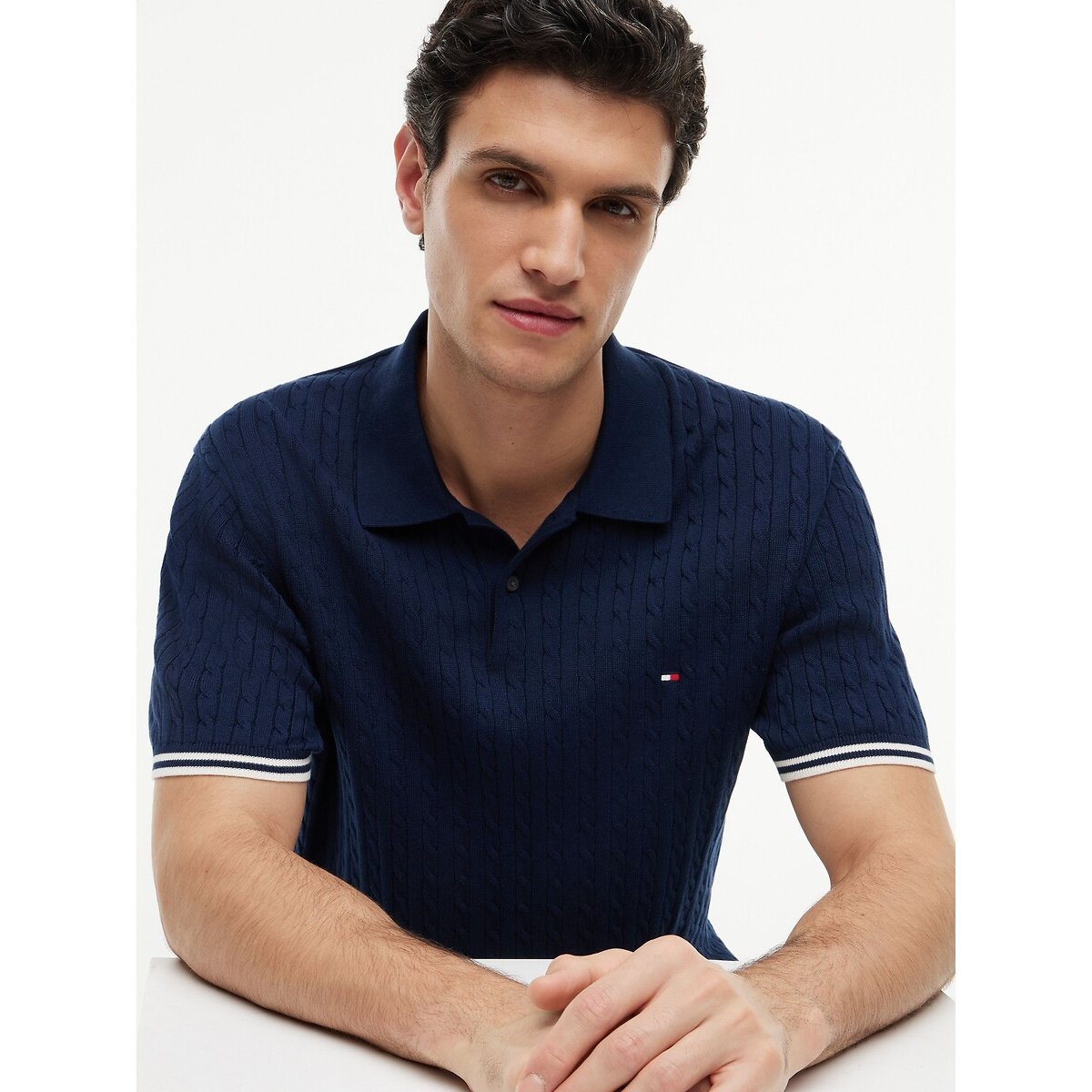 Polo de manga corta de punto azul marino, TOMMY HILFIGER