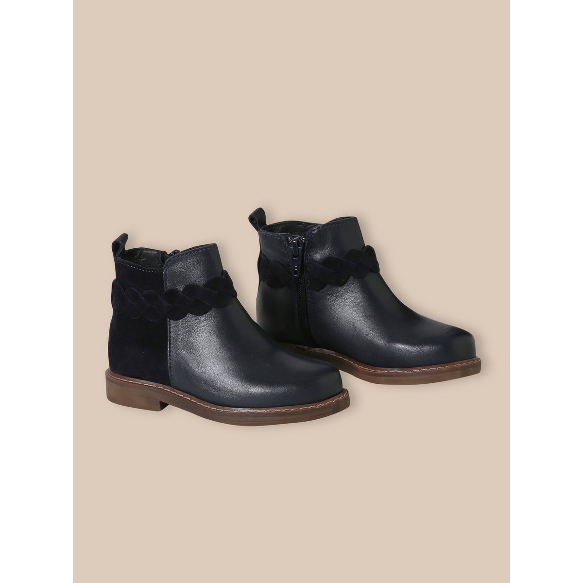 Boots tresse en cuir marine, CYRILLUS