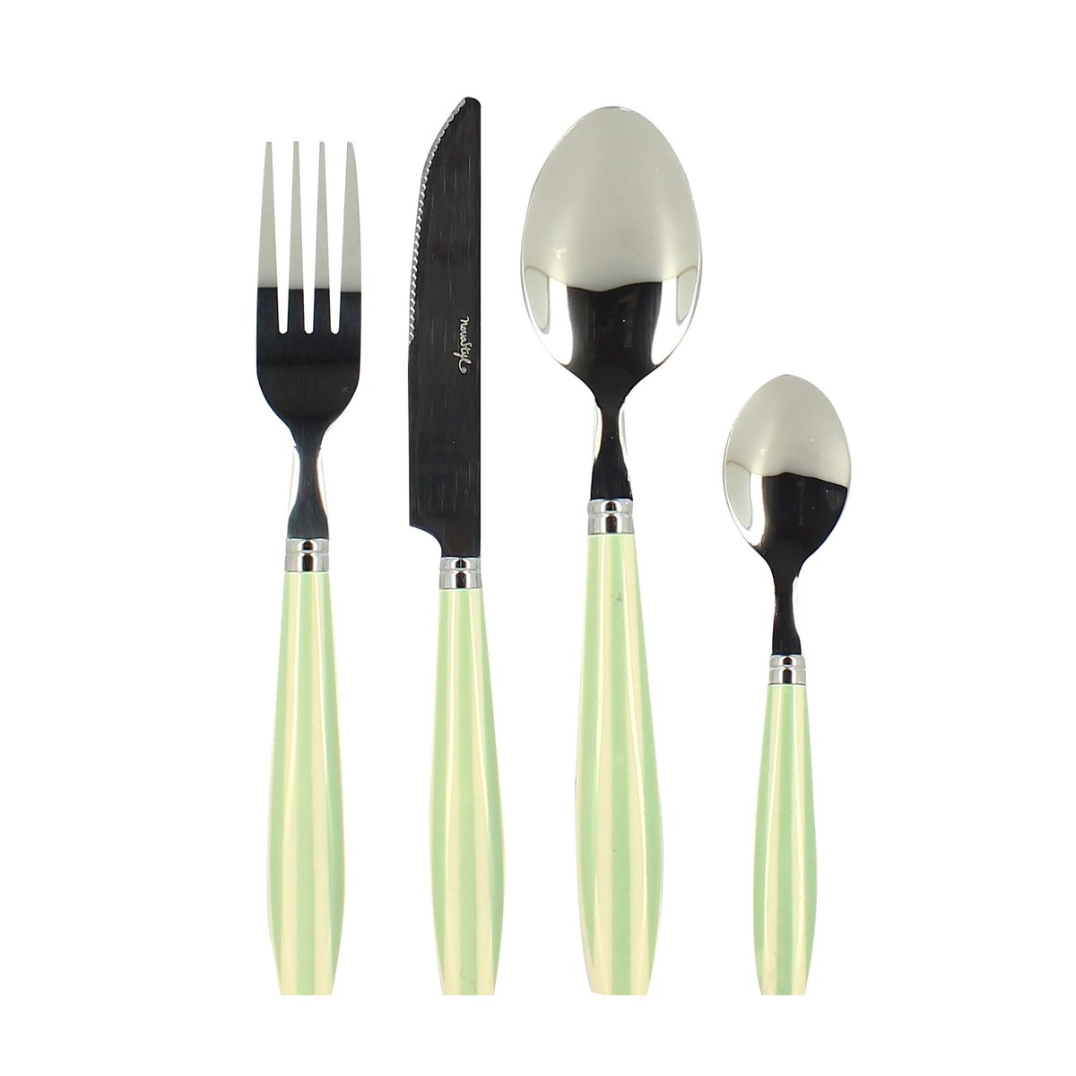 Ménagère 24 pièces en acier inoxydable blanc-vert, NOVASTYL