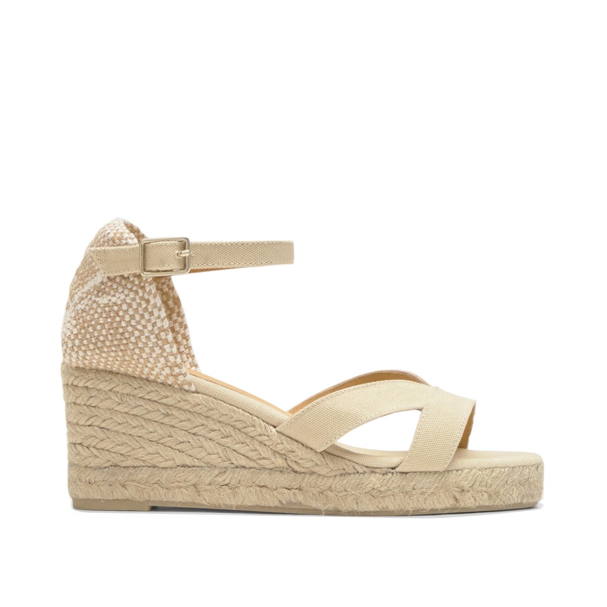 Sandales compensées en coton bio et jute tressée à bride cheville BRUNA PLATFORM ivoire, CASTANER