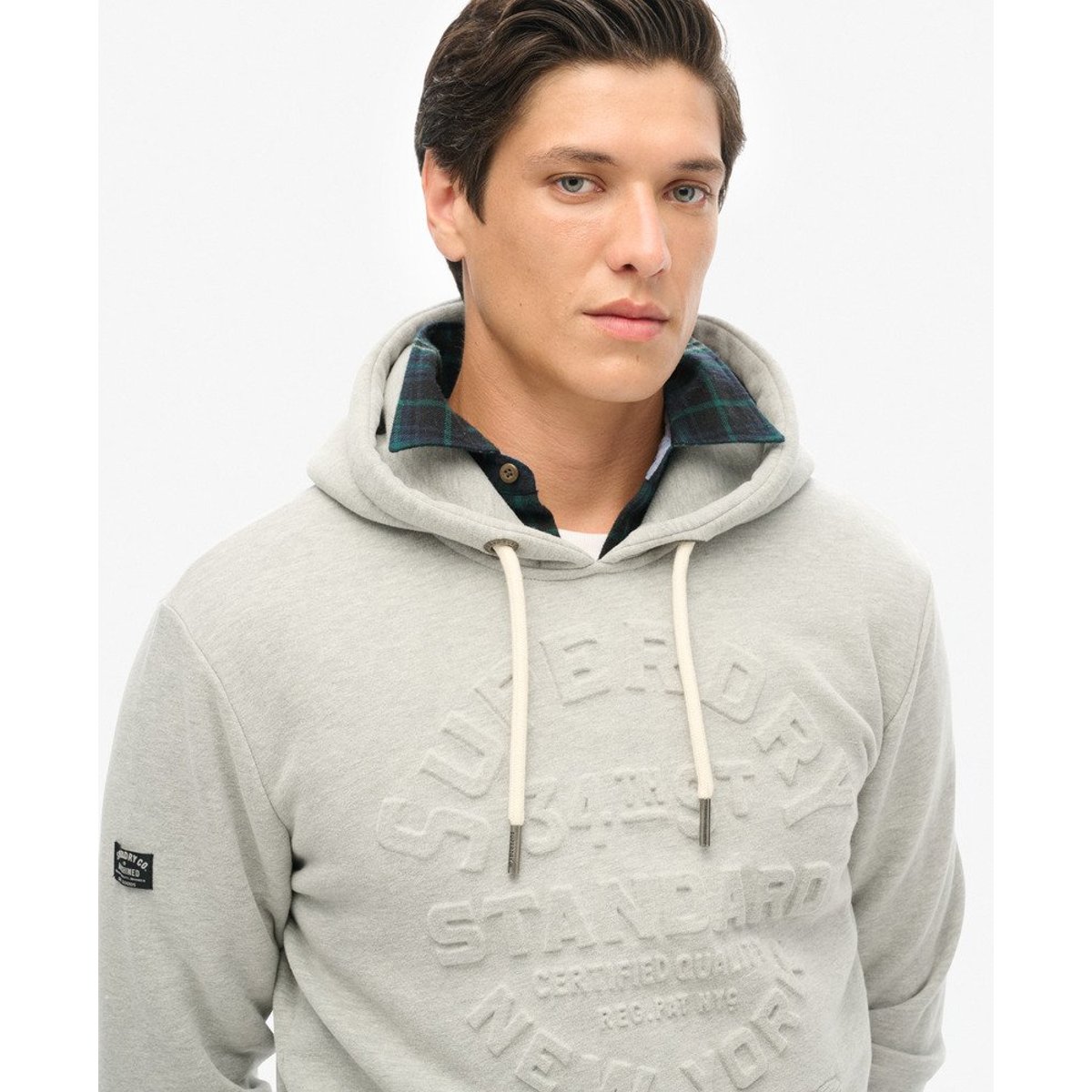Sweat à capuche à logo en relief pierre ponce beige chiné, SUPERDRY