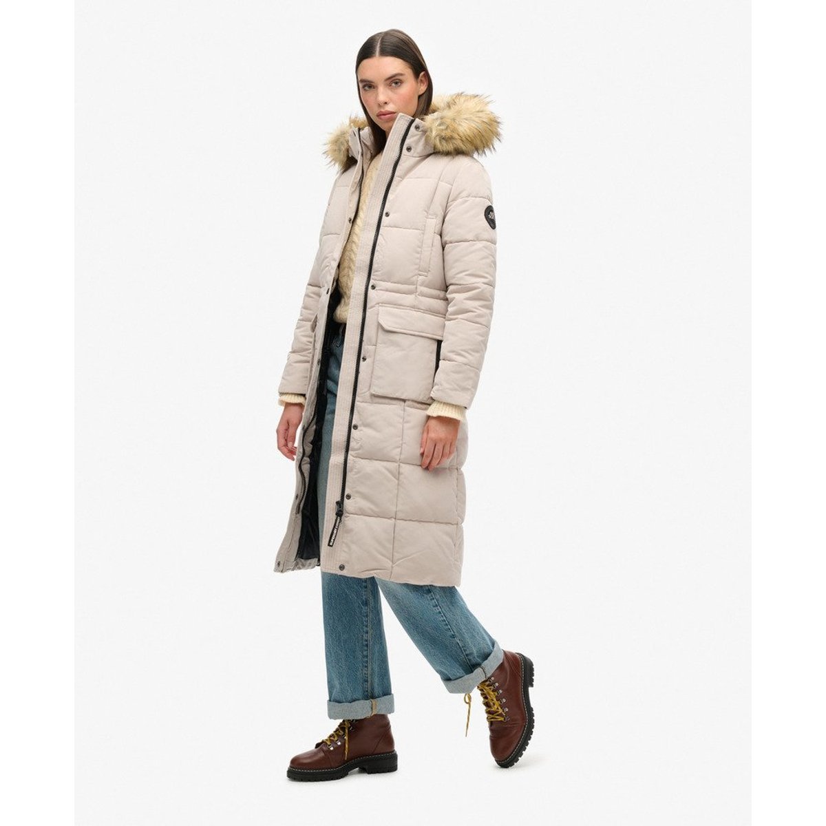 Manteau Everest Longline Puffer coupe ajustée gris château, SUPERDRY