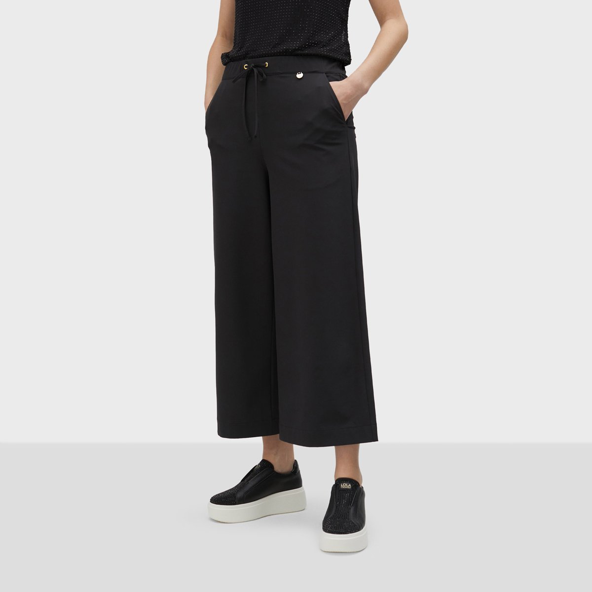 Pantalon large avec fermeture par cordon de serrage noir, LOLA CASADEMUNT