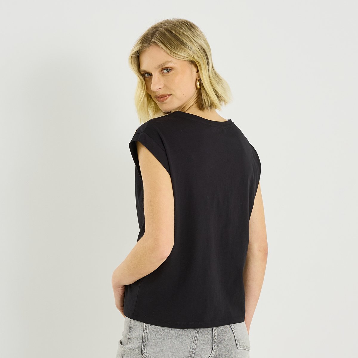 T-shirt col rond avec œillets noir, GRAIN DE MALICE