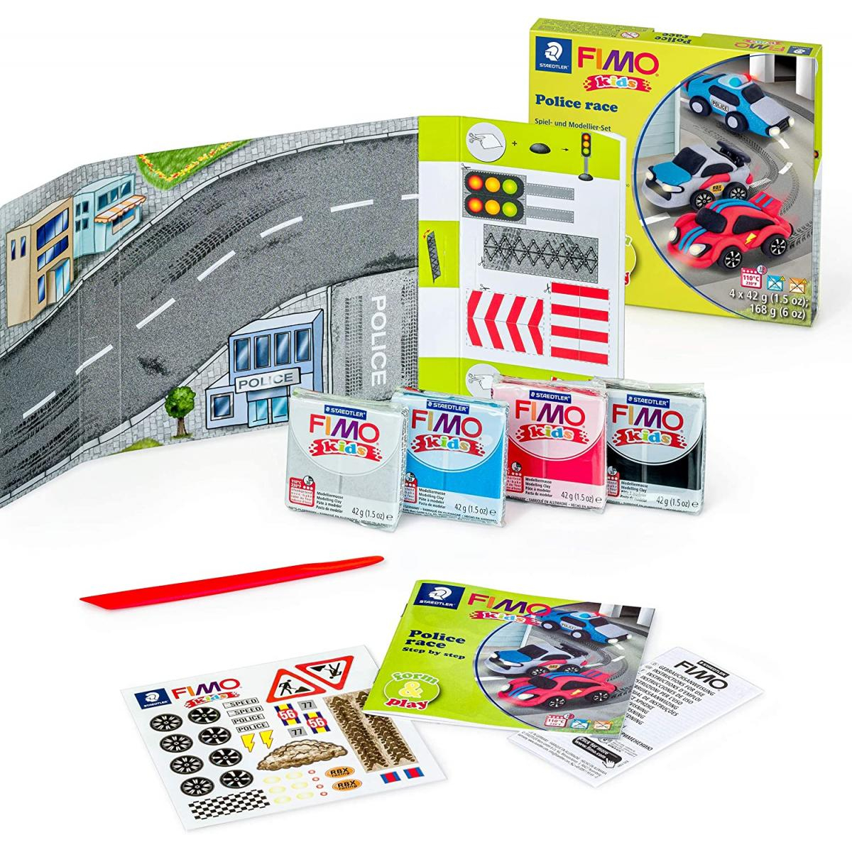 Kit Fimo Kids Course de police couleur unique, FIMO