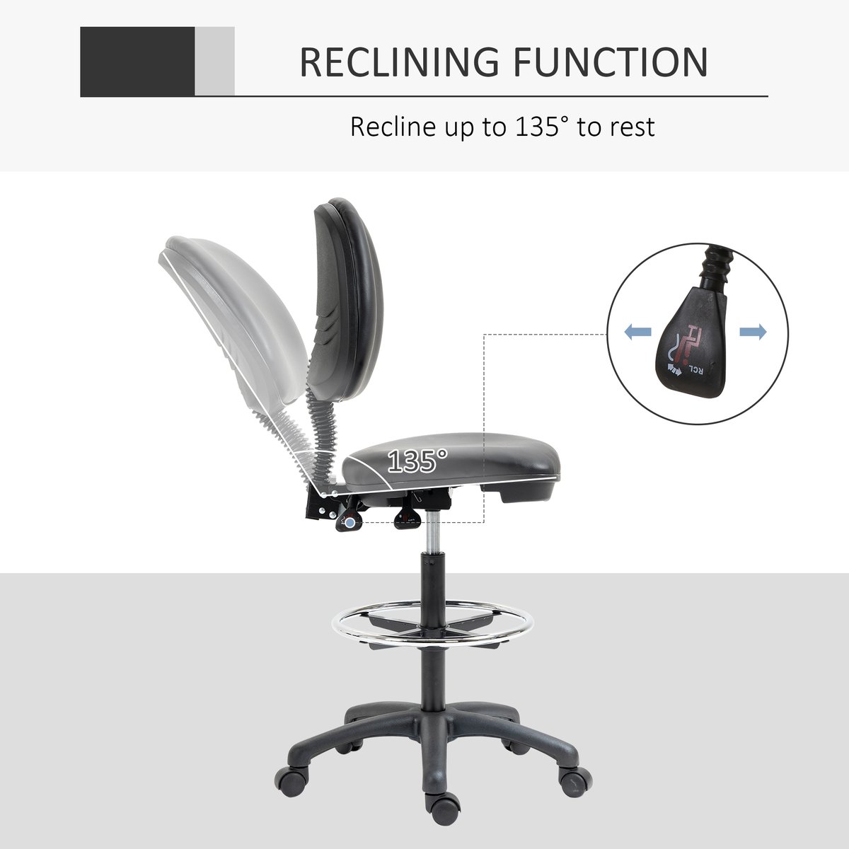 Chaise de bureau pour poste de travail debout noir, HOMCOM
