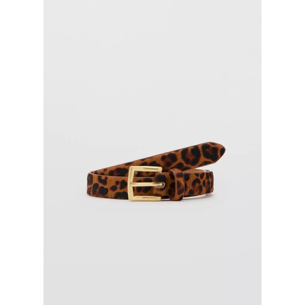 Ceinture cuir imitation fourrure léopard marron, MANGO