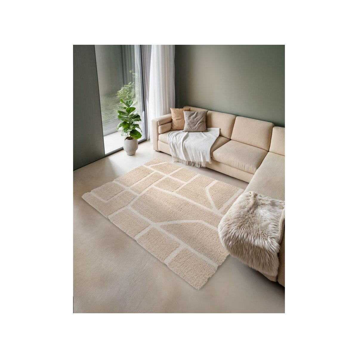 Tapis poils poils longs style , MARINA beige, BOBOCHIC