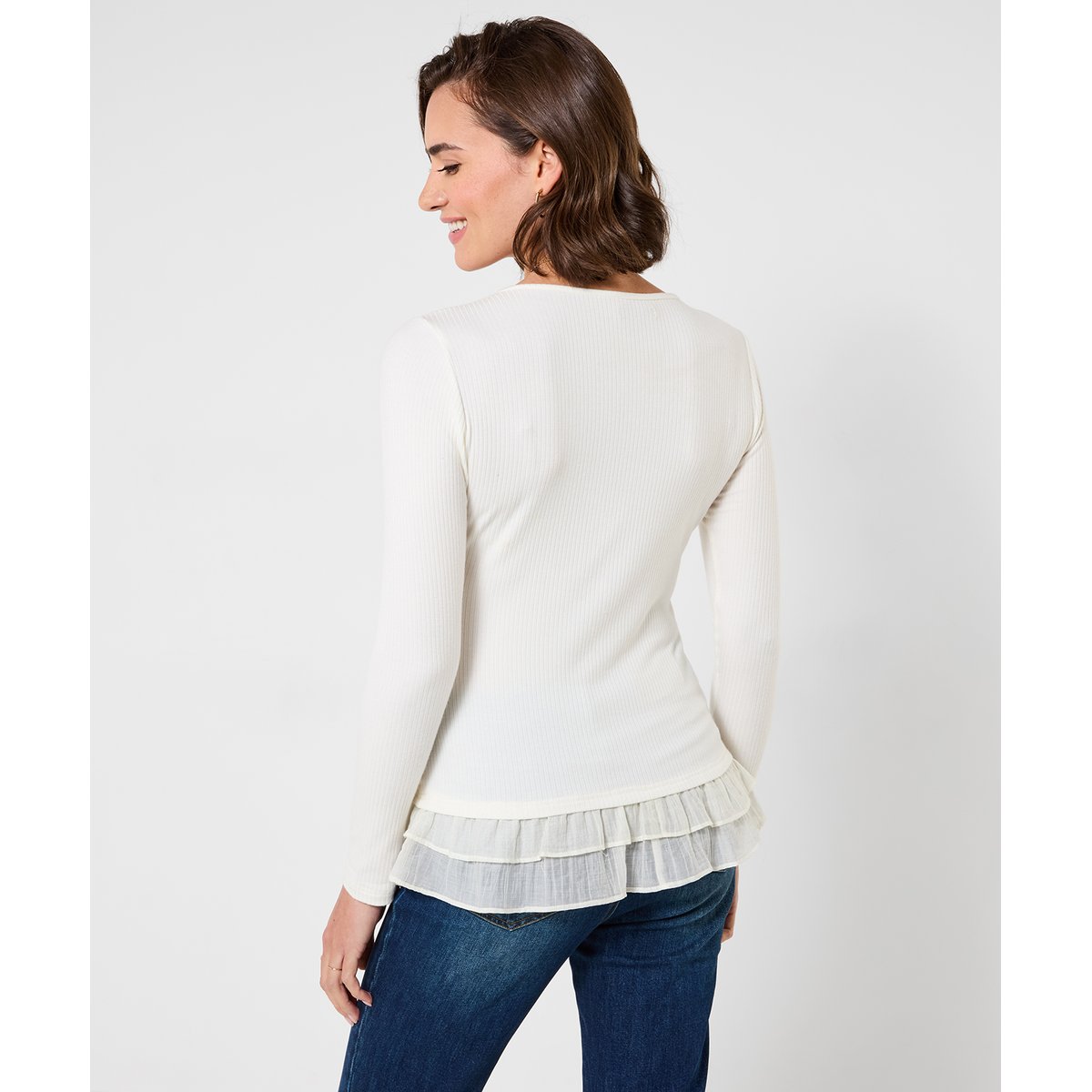Henley en Jersey Côtelé à Volant Esme beige, JOE BROWNS