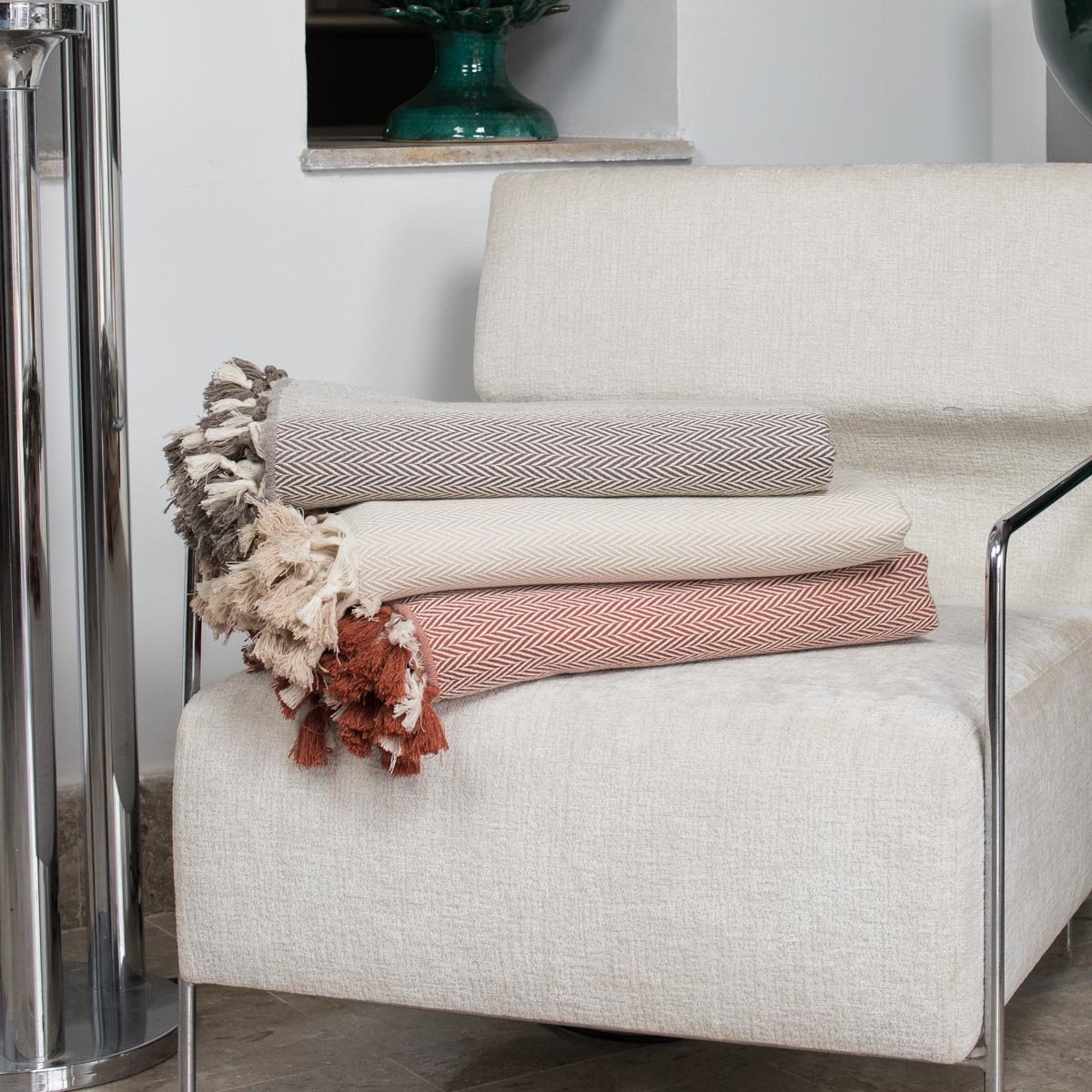 Plaid coton MEGEVE rouge tomette, FEBRONIE