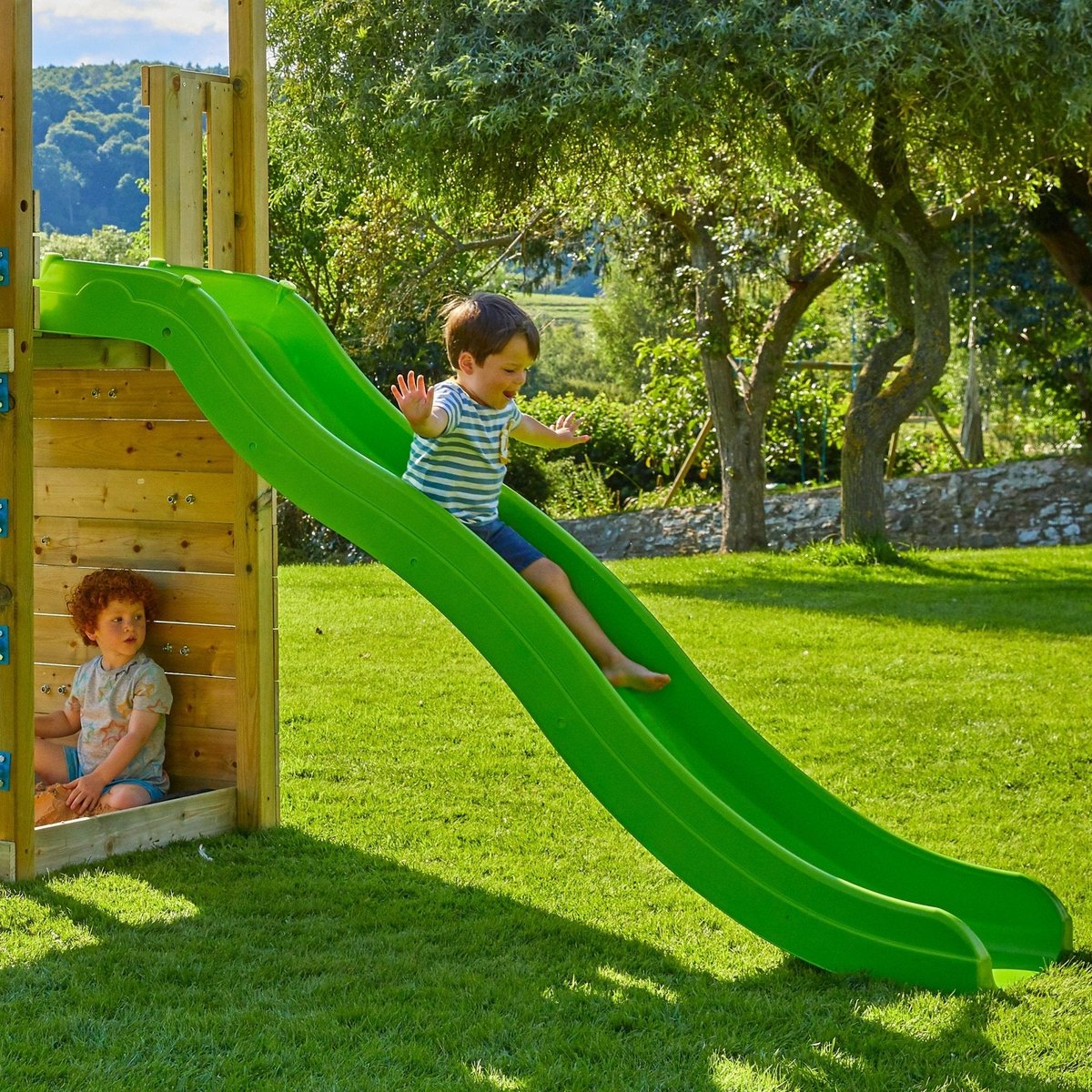 Aire de jeux double plateforme SARRIETTE marron - bleu - vert, TP TOYS