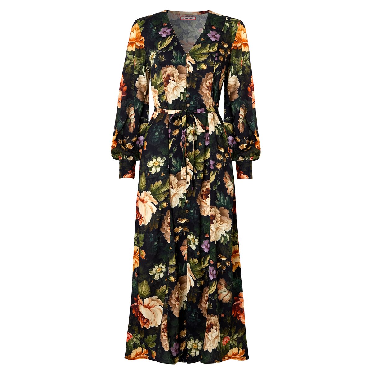 Robe Longue Boutonnée Fleurs Spectaculaires noir, JOE BROWNS