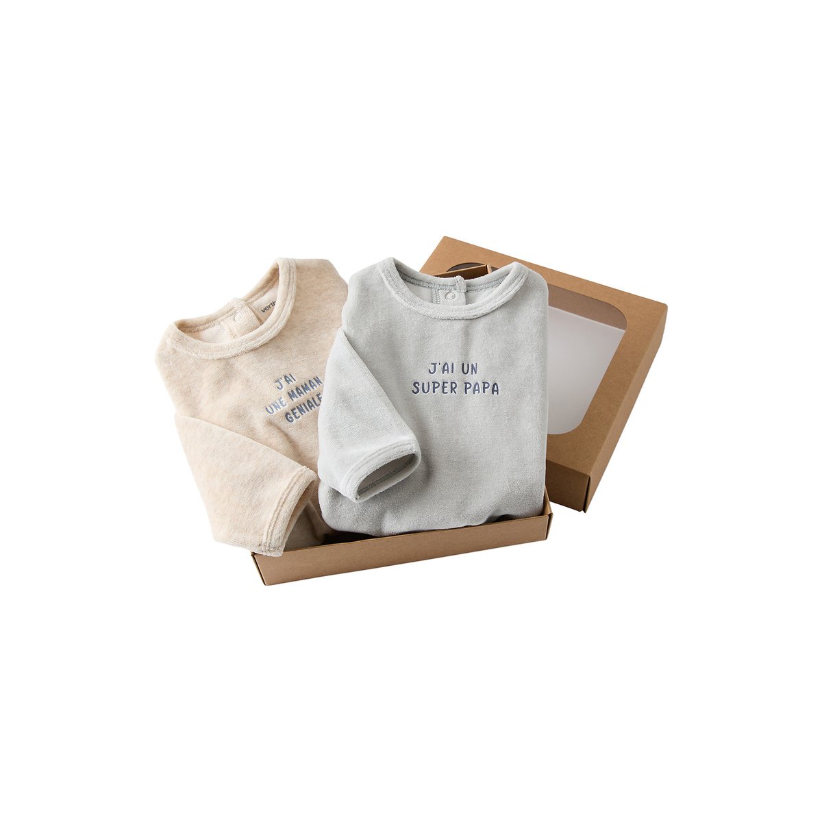Coffret 2 pyjamas bébé en velours bleu glacier, VERTBAUDET