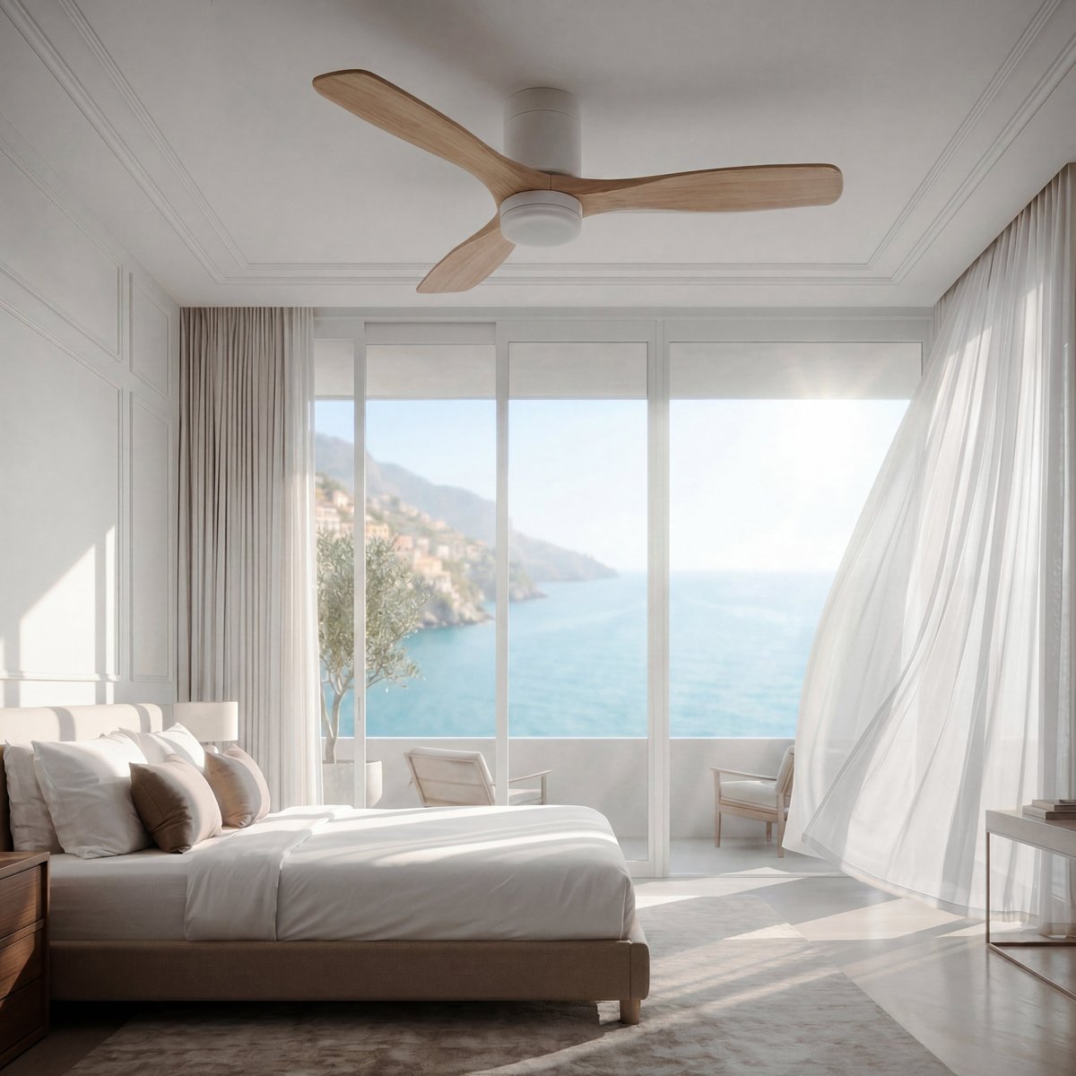 Sweiss FLOW22 - Ventilateur de plafond avec LED, 6 vitesses, Bois clair bois clair, SWEISS