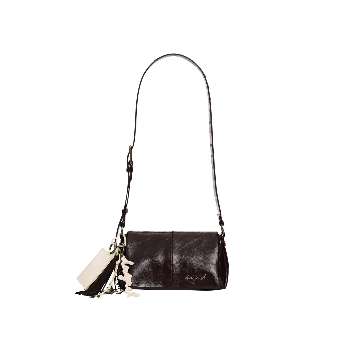 Petit sac bandoulière brillant marron, DESIGUAL
