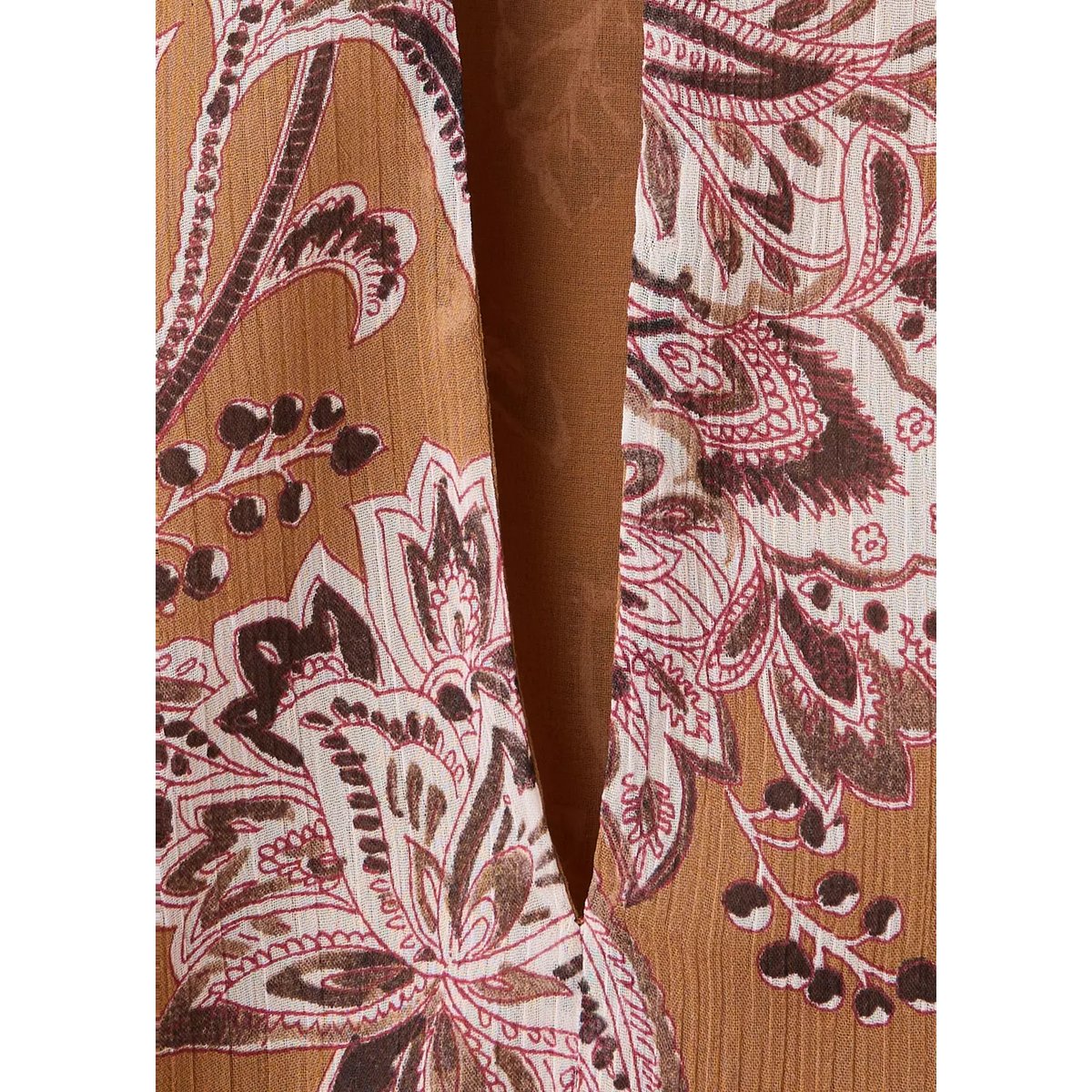 Blouse nœud imprimé fleuri marron, MANGO