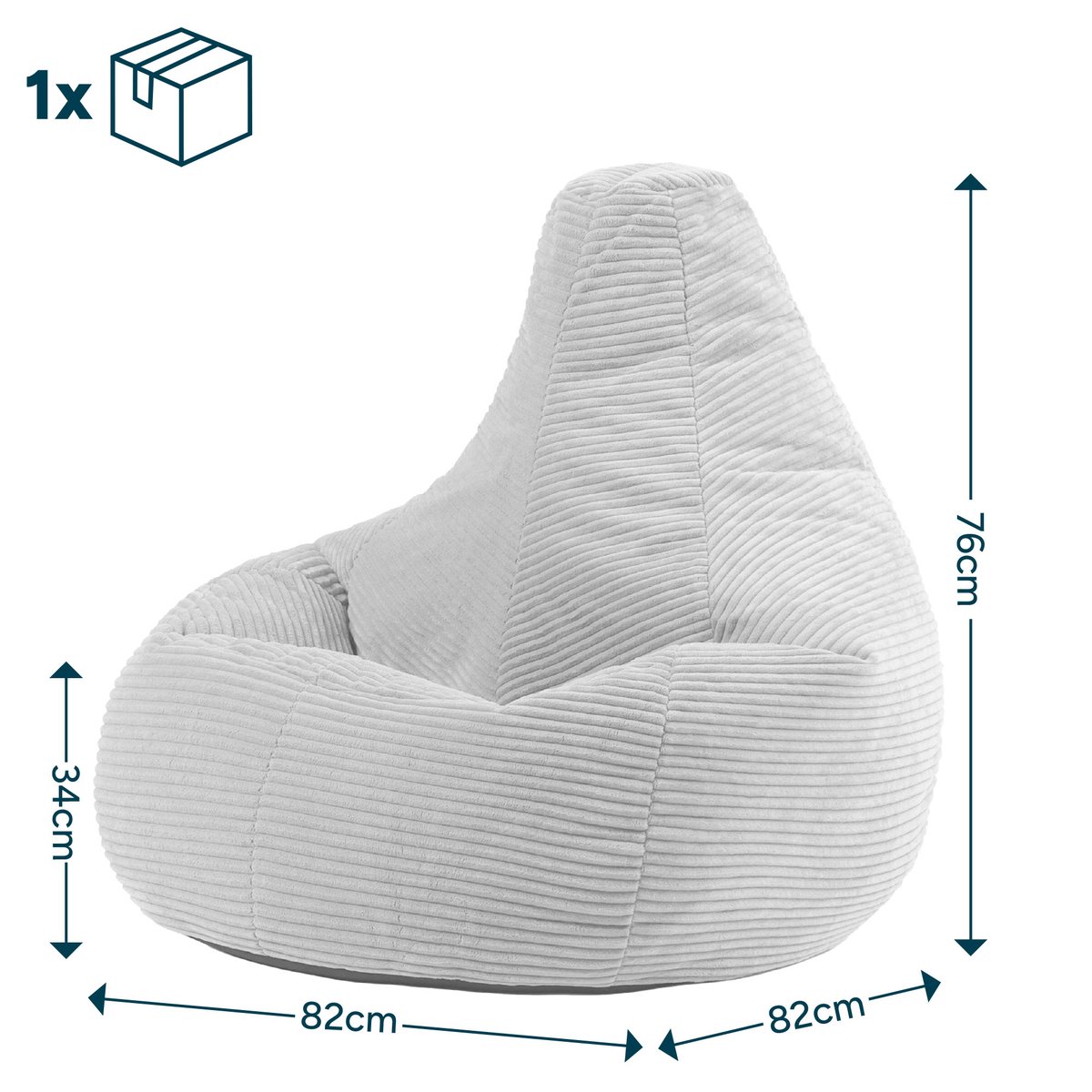 Pouf à dossier haut velours côtelé Oeko-Tex® - DALTON bleu canard, ICON
