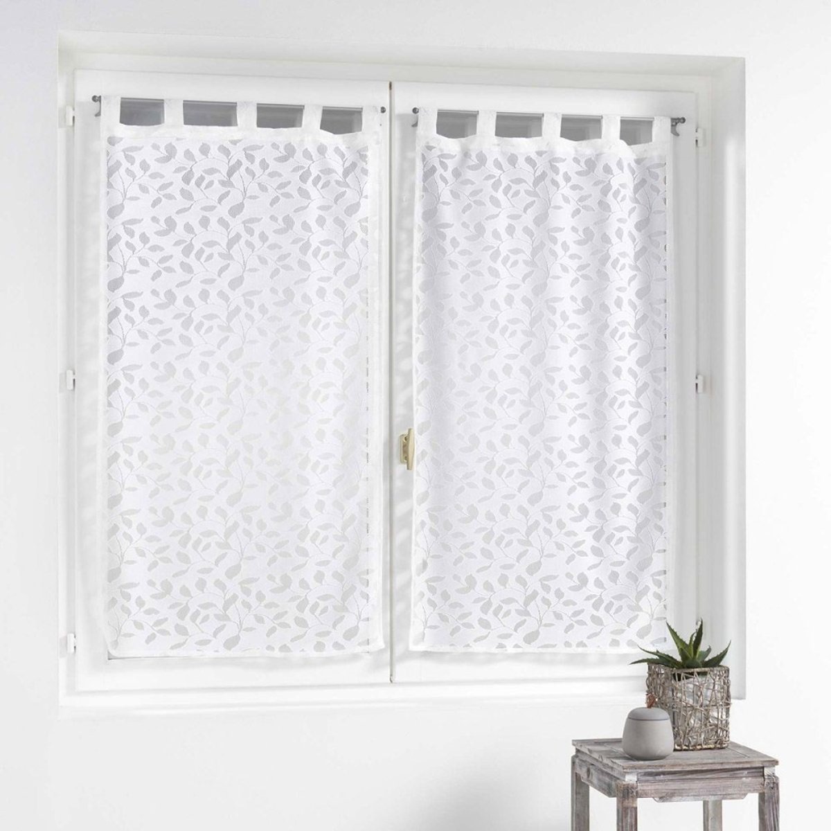 Paire de voilages à passants 60x90 maille Manon blanc, DECORATIE