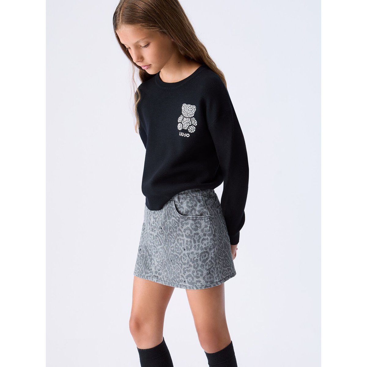Minijupe imprimé animal avec strass gris animalier, LIU JO