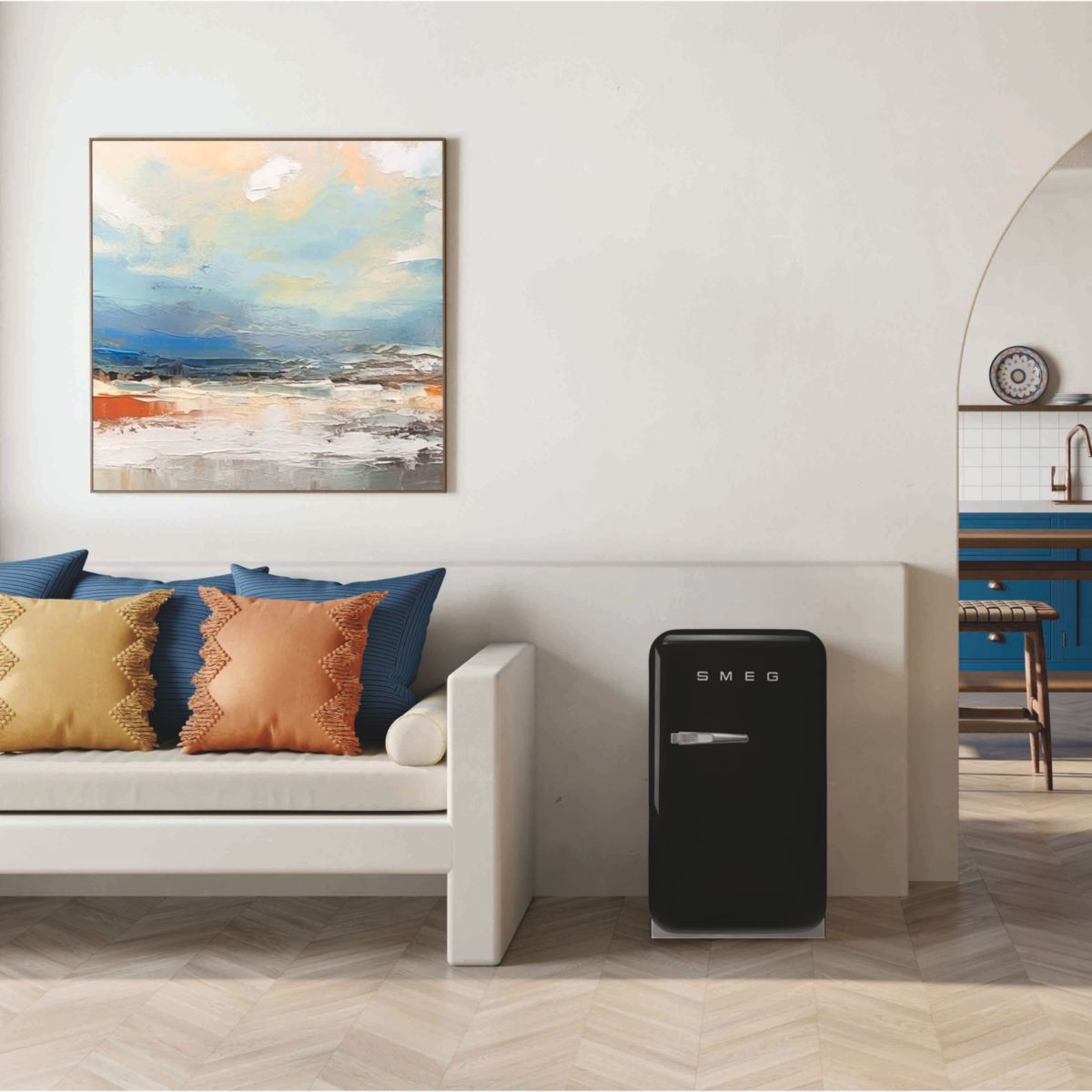 Mini réfrigérateur 1 porte poignée à gauche FAB5 noir brillant, SMEG