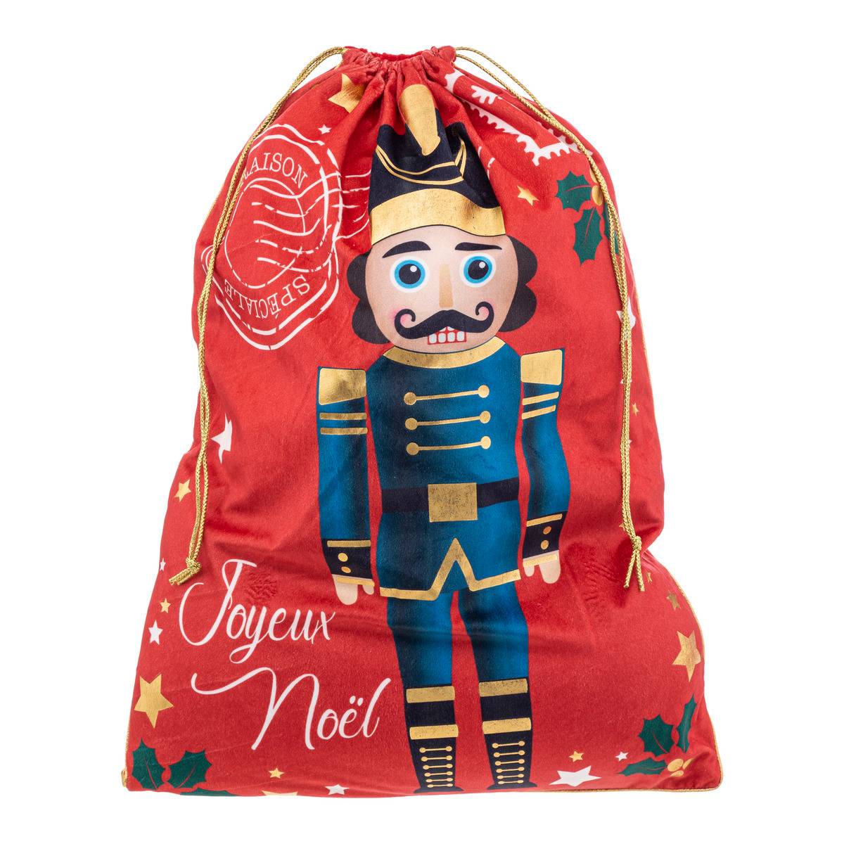 Hotte casse noisette 50x70cm en velours rouge, FEERIC LIGHTS & CHRISTMAS